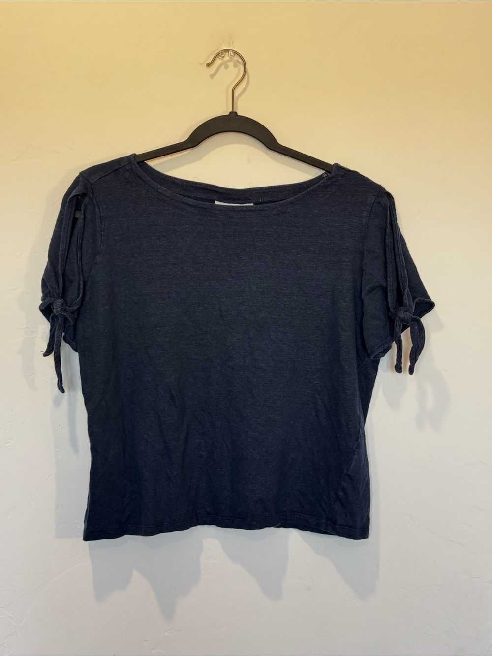 Charter Club Luxery Linen Short Sleeve Navy Tie-Sleeve Top- Coastal Casual Chic